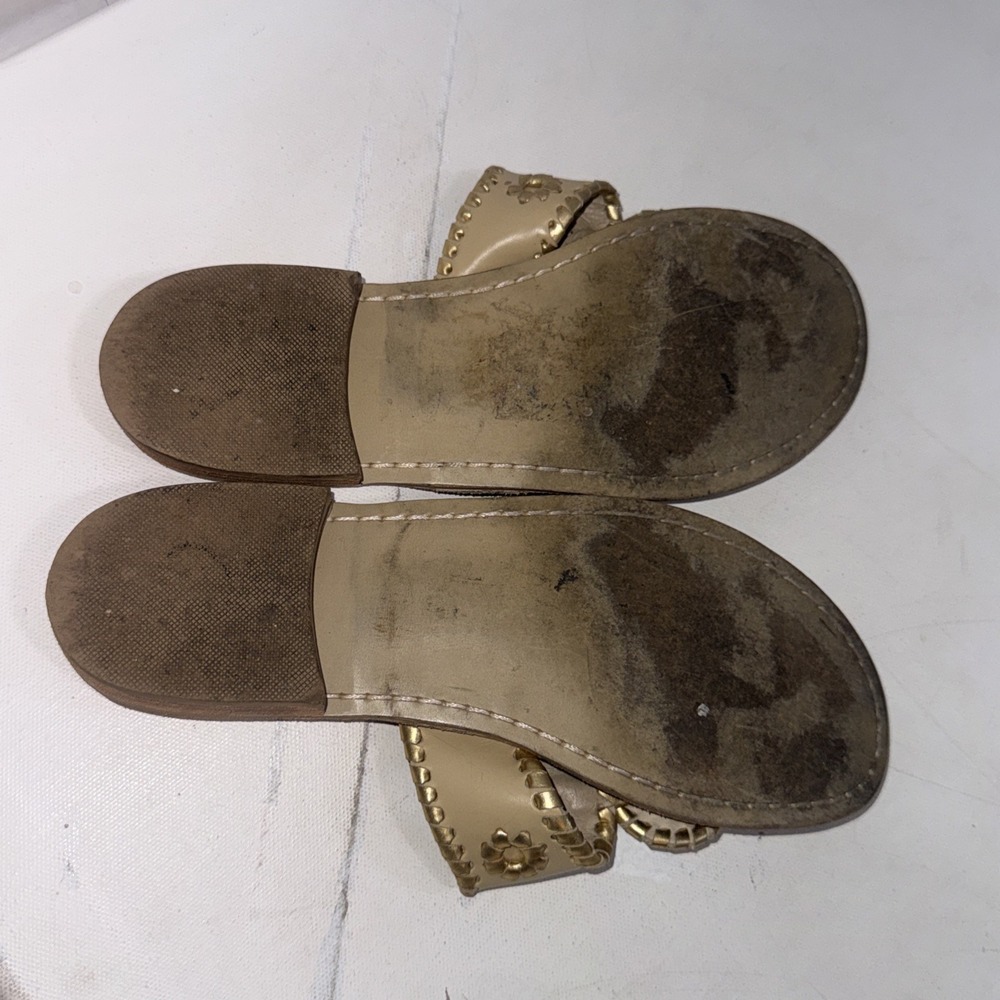 Jack Rogers Classic Leather Gold Old Money Quiet Luxury Thong Slide Sandals Sz 7 - Picture 8 of 12